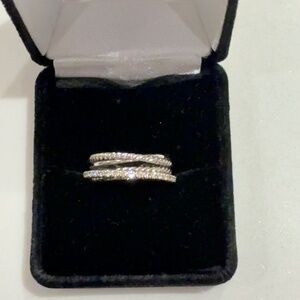 DAVID YURMAN Sterling Silver 14K White Gold Diamond Crossover Cable Ring